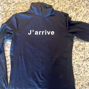 navy form fitting lone sleeve turtle neck